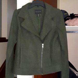 Tahari green wool blend asymmetric zip jacket size medium